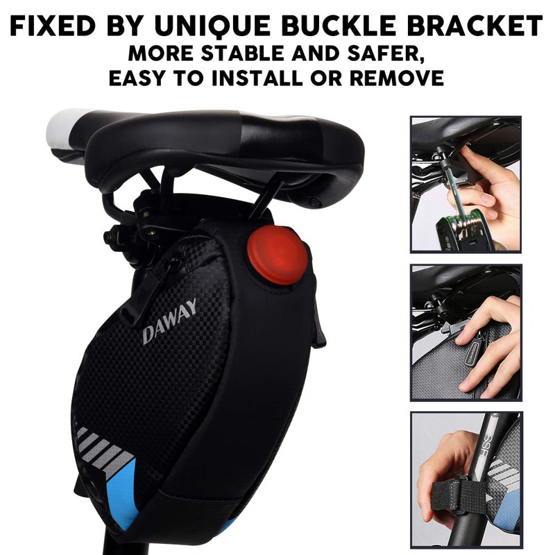 DAWAY A36 Bike Repair Kit with Taillight - Waterproof Bicycle Saddle Bag, 16-in-1 Multi-Tool, Glueless Tire Tube Patches & Tire Levers, Complete Under-Seat Pack for Cyclists - Image 4